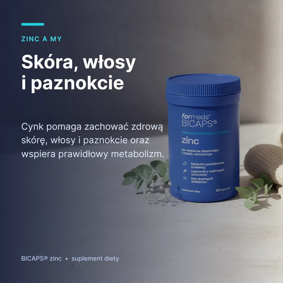 Karta: cynk, skóra, włosy i paznokcie, słoik Bicaps Zinc